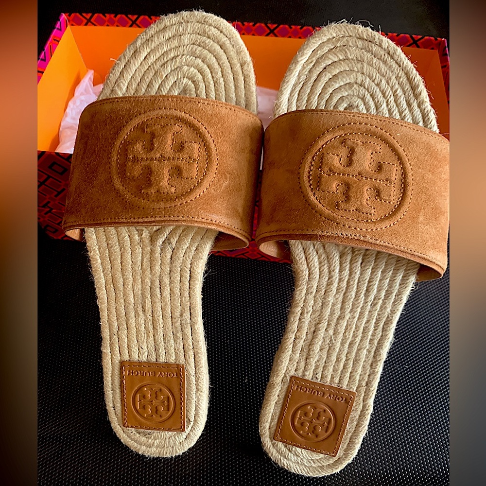 Tory Burch Benton open toe espadrille slide- suede